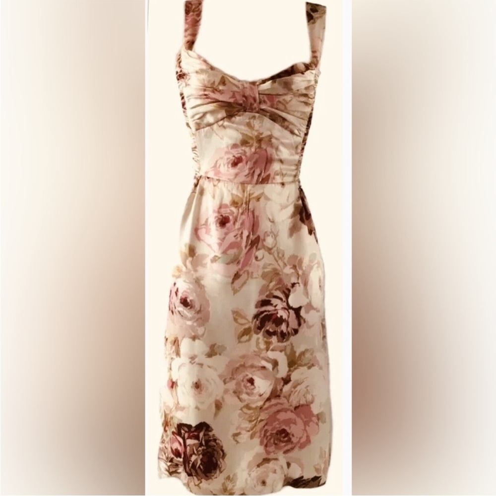 LK Bennett Cream Dress with Pink and Brown Floral Print